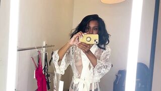 Watch Throughout Transparent Robe Try On Haul in Fitting Room.